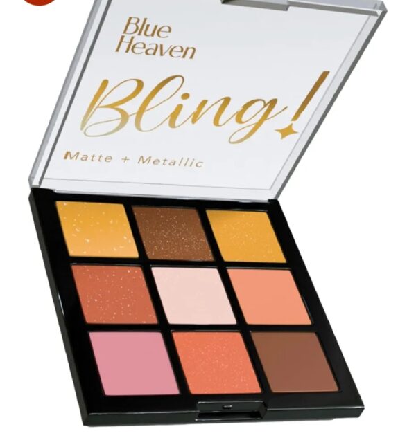 Blue Heaven Bling 9 in 1 Eyeshadow Palette I Highly Pigmented and Easily Blendable Eye Makeup I Matte & Metallic Shades I Long Lasting and Lightweight I Sunset Warmth, 9g